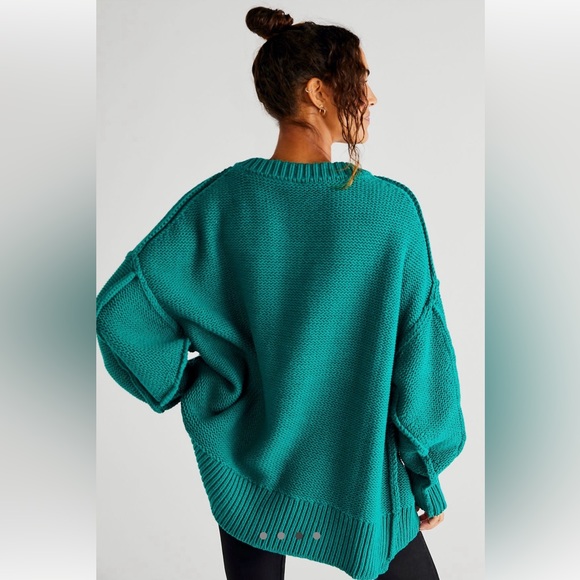 FREE PEOPLE Alli V Neck Knit Sweater in Mountain View M - Picture 3 of 3